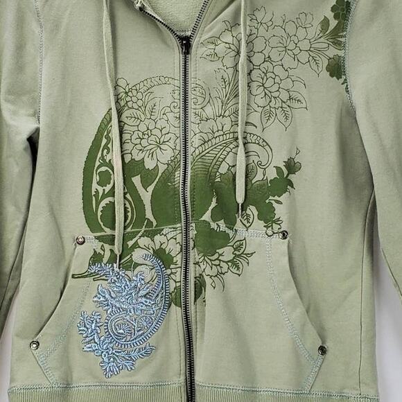 BCBG Maxazria Hooded Jacket Size S Paisley Embroidered Forest Fairy Green Boho - Picture 4 of 7